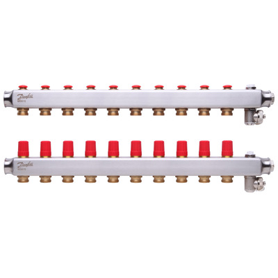 Коллектор 1"х10 выходов без расходомеров SSM-10 с термоклапанами 3/4" Danfoss 088U0810