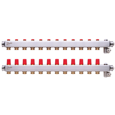 Коллектор 1"х12 выходов без расходомеров SSM-12 с термоклапанами 3/4" Danfoss 088U0812
