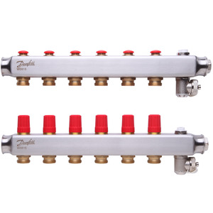 Коллектор 1"х6 выходов без расходомеров SSM-6 с термоклапанами 3/4" Danfoss 088U0806