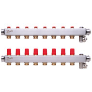 Коллектор 1"х8 выходов без расходомеров SSM-8 с термоклапанами 3/4" Danfoss 088U0808