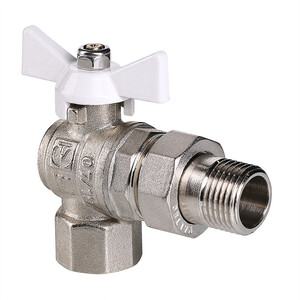 Кран шаровой Valtec угловой с полусгоном (американкой) и белой ручкой вн-нар 1/2" Base VT.228.NW.04